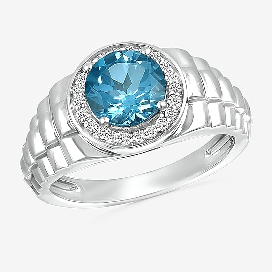 Mens Genuine Blue Topaz Sterling Silver Fashion Ring