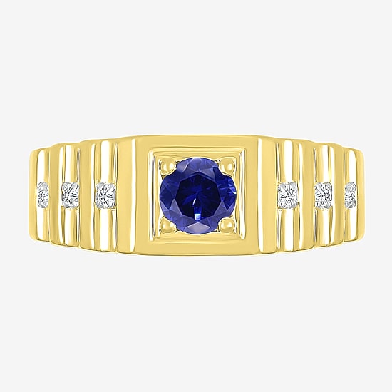 Mens Lab Created Blue Sapphire 10K Gold Fashion Ring