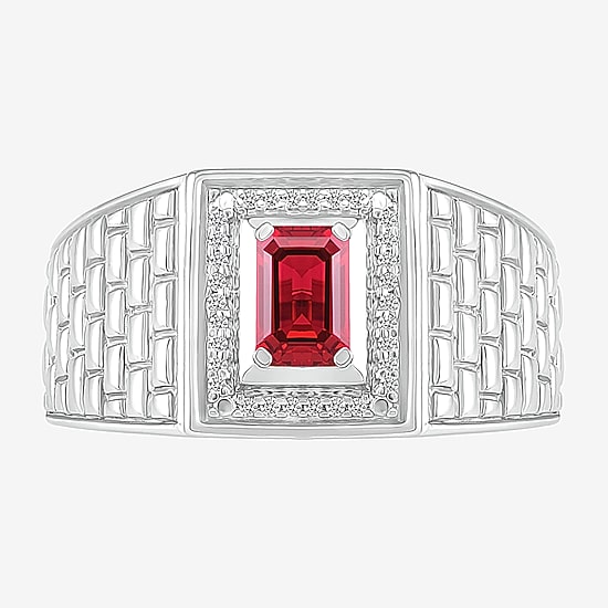 Mens Lab Created Red Ruby Sterling Silver Fashion Ring