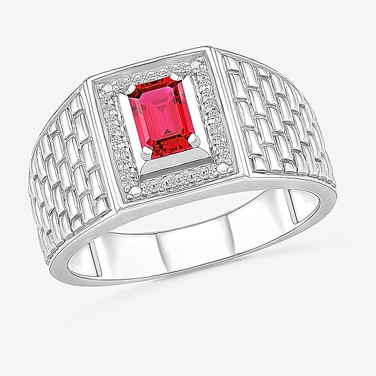 Mens Lab Created Red Ruby Sterling Silver Fashion Ring