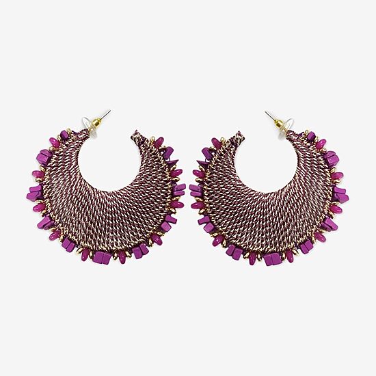 Bijoux Bar Thread Wrapped Open Womens 5 Inch Hoop Earrings