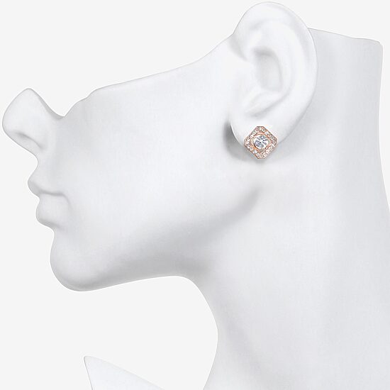 Bijoux Bar Delicates Rose Tone Pave Framed Glass 11.8mm Square Stud Earrings