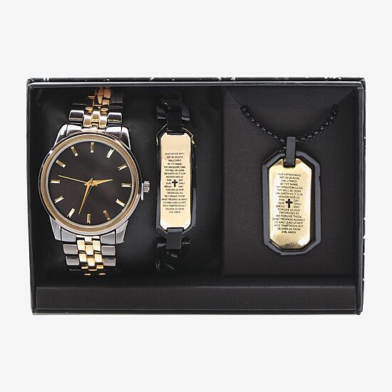 Lords Prayer Mens Two Tone 3-pc. Watch Boxed Set Mac7143jc
