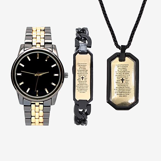Lords Prayer Mens Two Tone 3-pc. Watch Boxed Set Mac7143jc