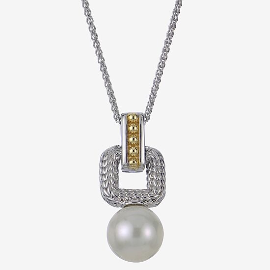 Womens White Cultured Freshwater Pearl 14K Two Tone Gold Over Silver 18 Inch Pendant Necklace