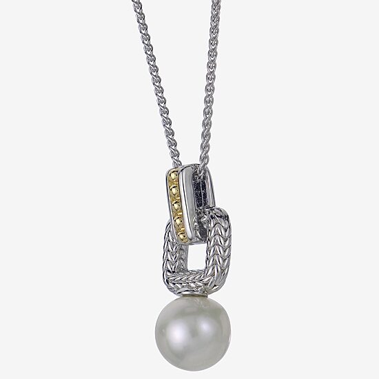 Womens White Cultured Freshwater Pearl 14K Two Tone Gold Over Silver 18 Inch Pendant Necklace