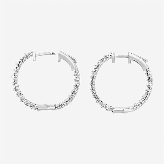 Effy Final Call Womens 1/5 CT. Natural White Diamond Sterling Silver 27.9mm Hoop Earrings