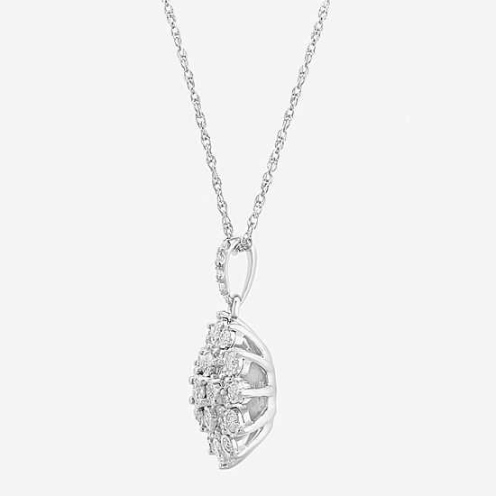 Effy Final Call Womens 1/2 CT. T.W. Natural White Diamond Sterling Silver Flower 16 Inch Pendant Necklace