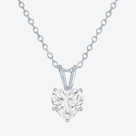 Yes Womens Lab Created White Sapphire Sterling Silver Heart 18 Inch Pendant Necklace