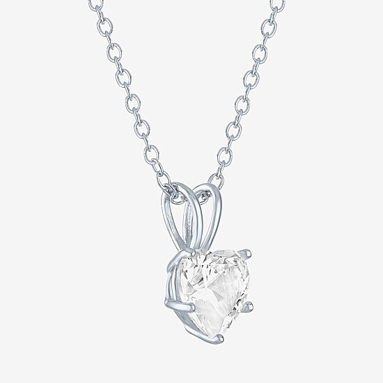 Yes Womens Lab Created White Sapphire Sterling Silver Heart 18 Inch Pendant Necklace