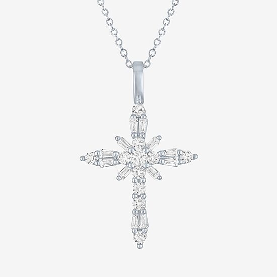 Yes, Please! Womens Lab Created White Sapphire Sterling Silver Cross 18 Inch Pendant Necklace