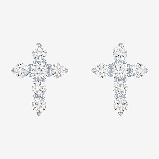 Yes, Please! Lab Created White Sapphire Sterling Silver 9mm Cross Stud Earrings