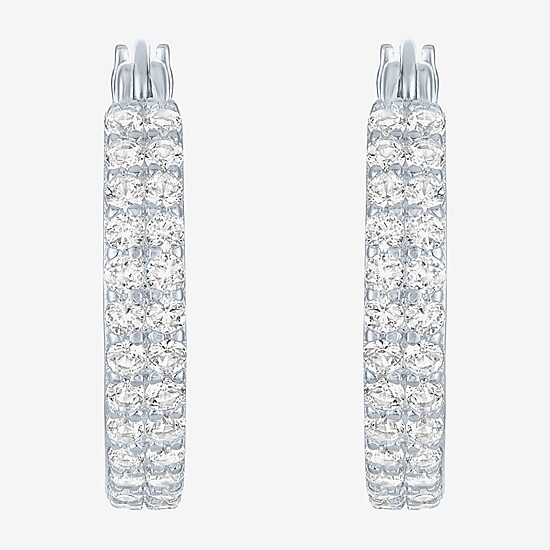 Yes, Please! Womens Lab Created White Sapphire Sterling Silver 18mm Hoop Earrings