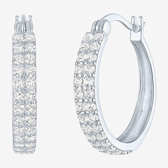 Yes, Please! Womens Lab Created White Sapphire Sterling Silver 18mm Hoop Earrings
