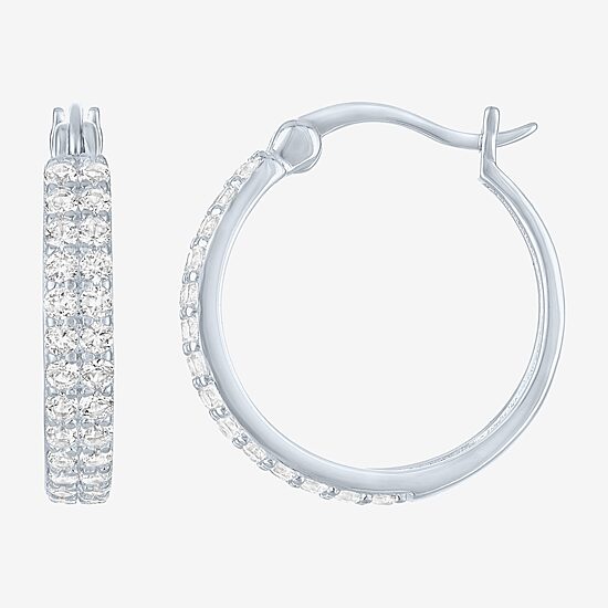 Yes, Please! Womens Lab Created White Sapphire Sterling Silver 18mm Hoop Earrings