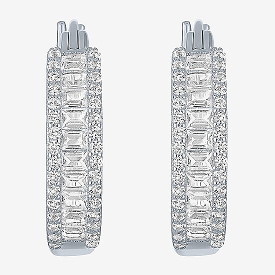 Yes, Please! Womens Lab Created White Sapphire Sterling Silver 19mm Hoop Earrings