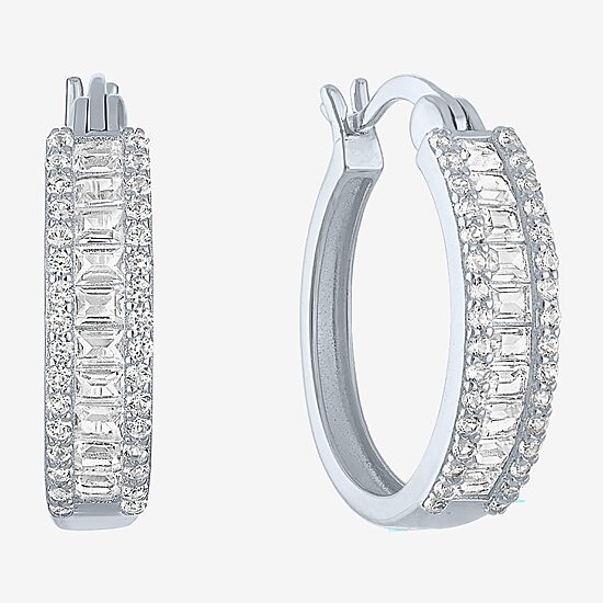 Yes, Please! Womens Lab Created White Sapphire Sterling Silver 19mm Hoop Earrings