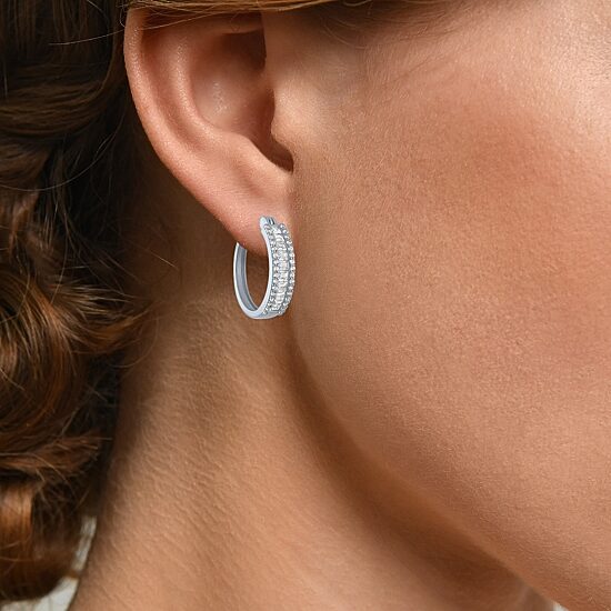 Yes, Please! Womens Lab Created White Sapphire Sterling Silver 19mm Hoop Earrings