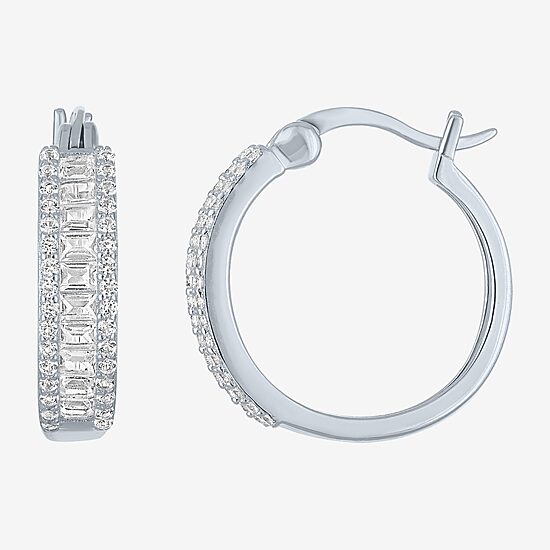 Yes, Please! Womens Lab Created White Sapphire Sterling Silver 19mm Hoop Earrings