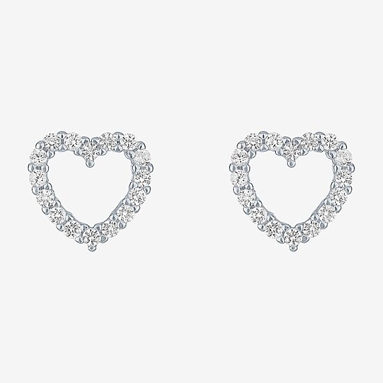Yes, Please! Lab Created White Sapphire Sterling Silver Heart Stud Earrings