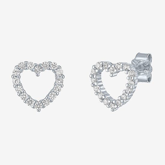 Yes, Please! Lab Created White Sapphire Sterling Silver Heart Stud Earrings