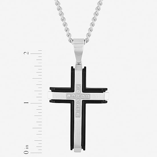 (G-H / I1) Mens 1/5 CT. Lab Grown White Diamond Stainless Steel Cross 24 Inch Pendant Necklace