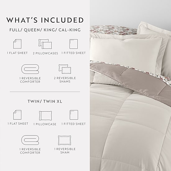 Casual Comfort Reversible Microfiber Down Alternative Complete Bedding Set with Sheets