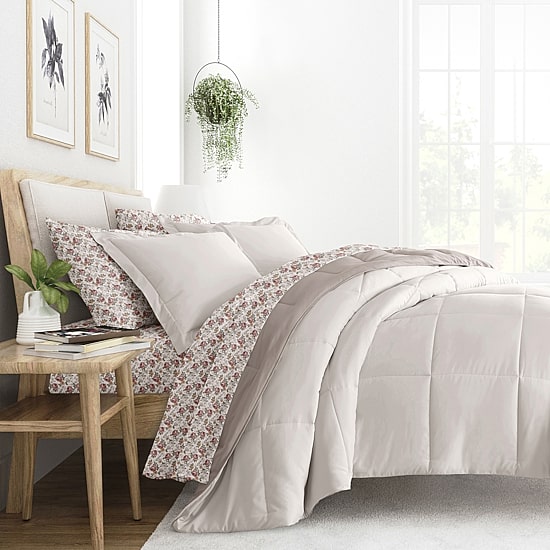 Casual Comfort Reversible Microfiber Down Alternative Complete Bedding Set with Sheets
