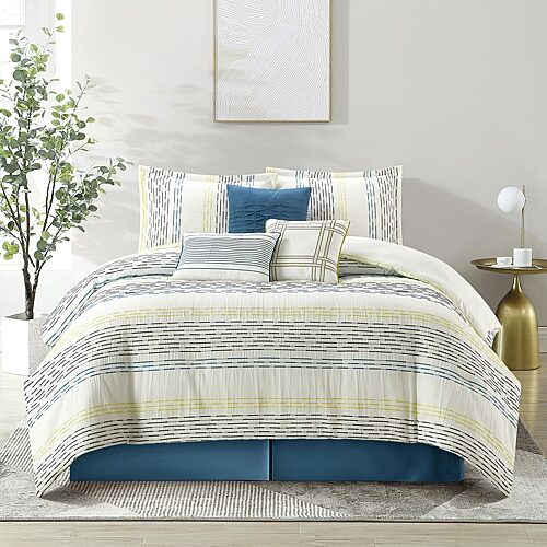 Stratford Park Merida Stripes 7-Pc. Comforter Set, California King - White Blue