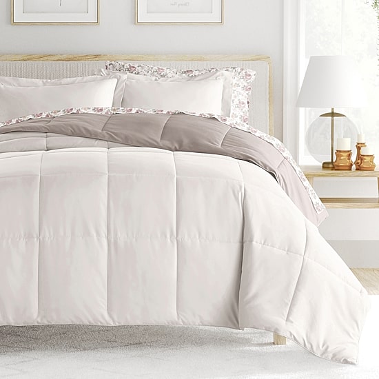 Casual Comfort Reversible Microfiber Down Alternative Complete Bedding Set with Sheets
