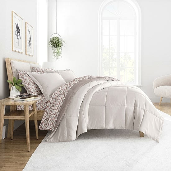 Casual Comfort Reversible Microfiber Down Alternative Complete Bedding Set with Sheets