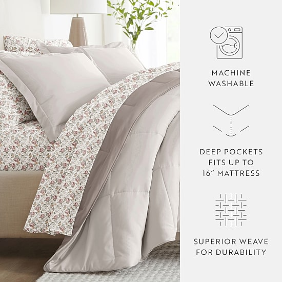 Casual Comfort Reversible Microfiber Down Alternative Complete Bedding Set with Sheets