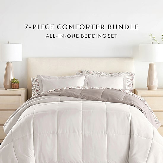 Casual Comfort Reversible Microfiber Down Alternative Complete Bedding Set with Sheets