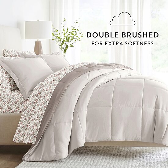 Casual Comfort Reversible Microfiber Down Alternative Complete Bedding Set with Sheets