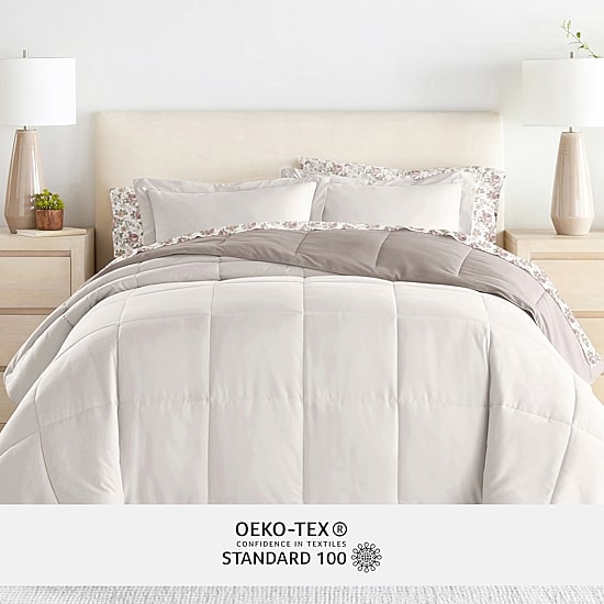 Casual Comfort Reversible Microfiber Down Alternative Complete Bedding Set with Sheets