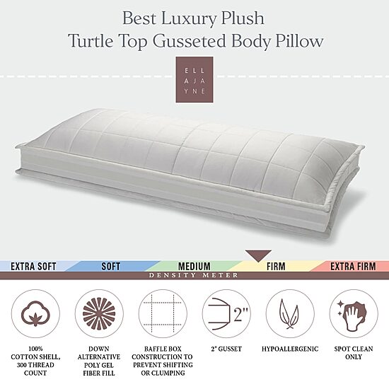 Ella Jayne Luxury Plush Turtle Top Gusseted Body Pillow with Down Alternative Poly Gel Fiber Fill