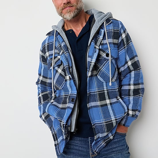 Victory Flannel Mens Hooded Midweight Shirt Jacket