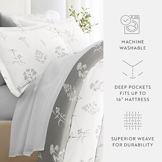 Casual Comfort Patterned Down Alternative Complete Bedding Set with Sheets