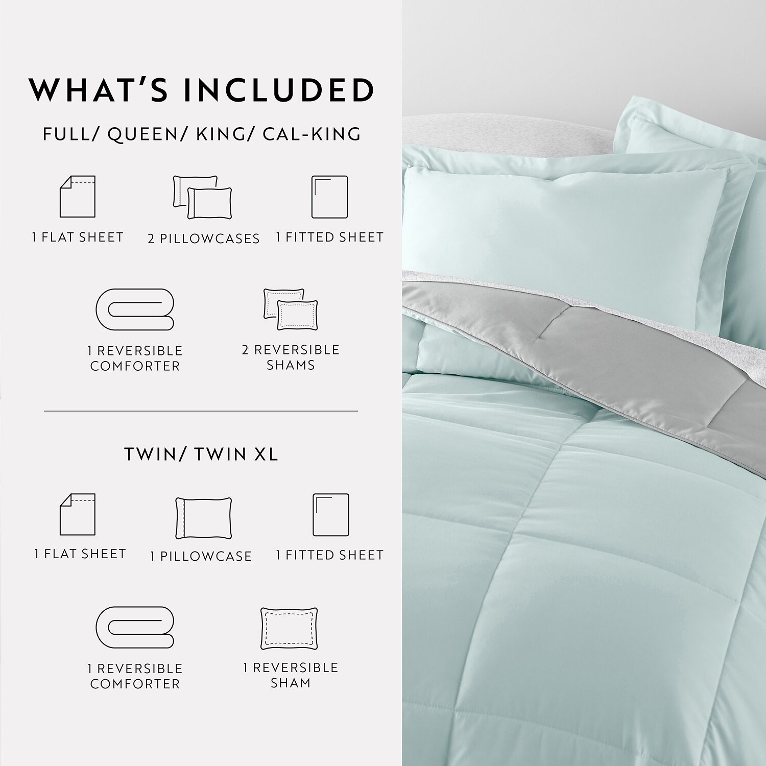 Casual Comfort Reversible Microfiber Down Alternative Complete Bedding Set with Sheets