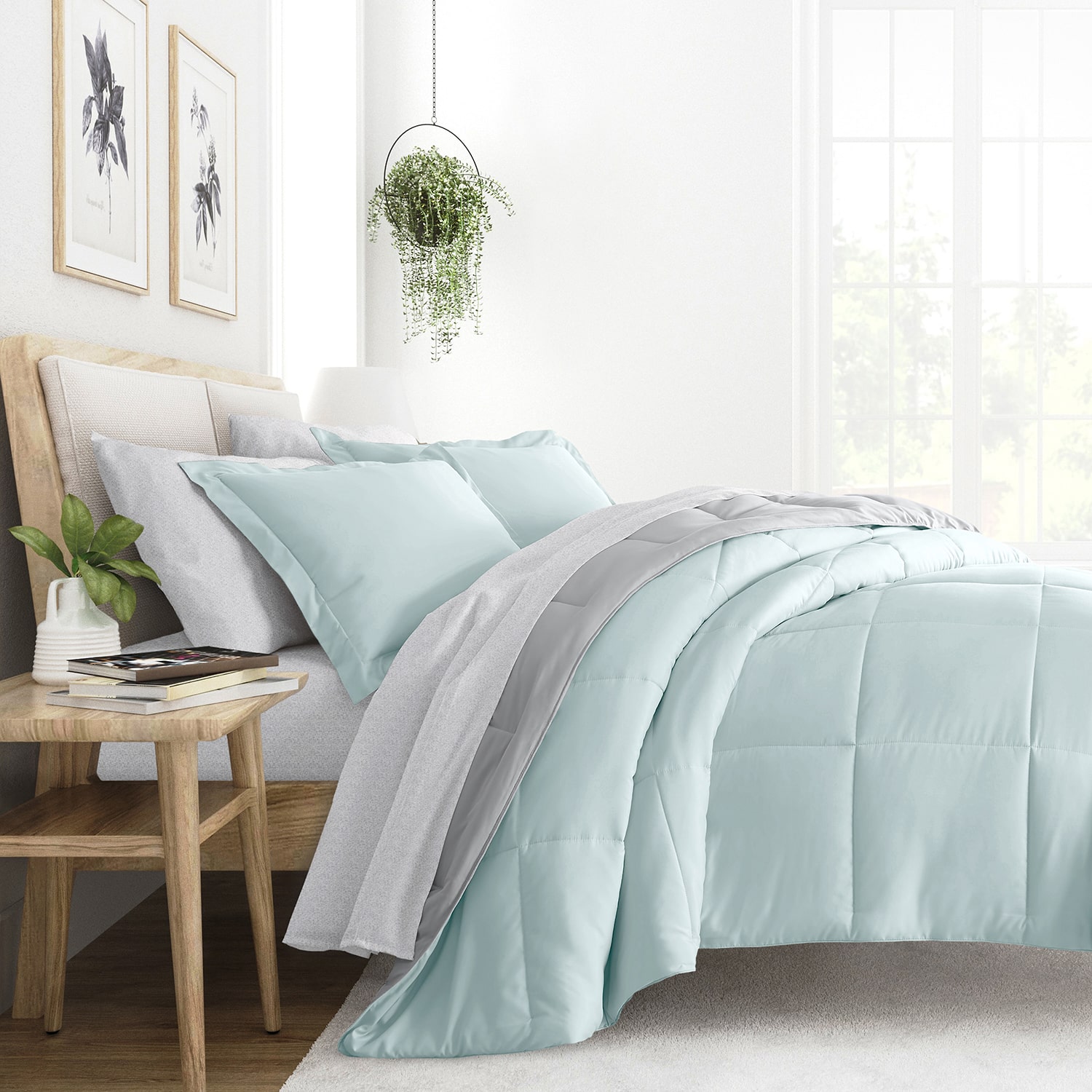 Casual Comfort Reversible Microfiber Down Alternative Complete Bedding Set with Sheets