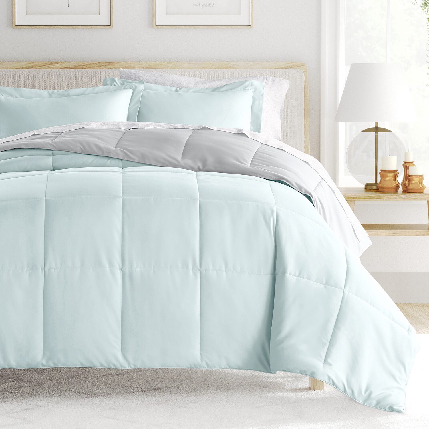 Casual Comfort Reversible Microfiber Down Alternative Complete Bedding Set with Sheets