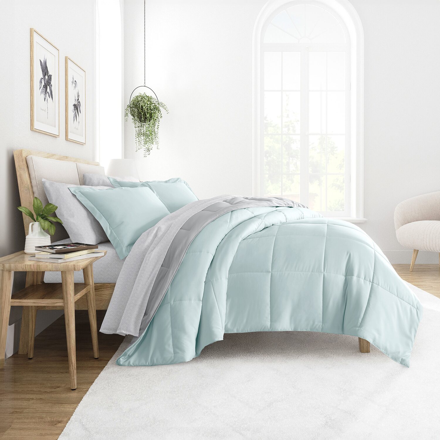 Casual Comfort Reversible Microfiber Down Alternative Complete Bedding Set with Sheets