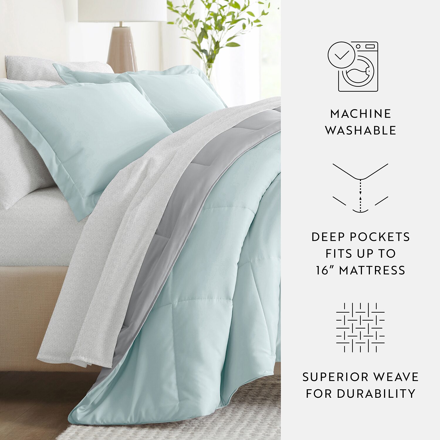 Casual Comfort Reversible Microfiber Down Alternative Complete Bedding Set with Sheets