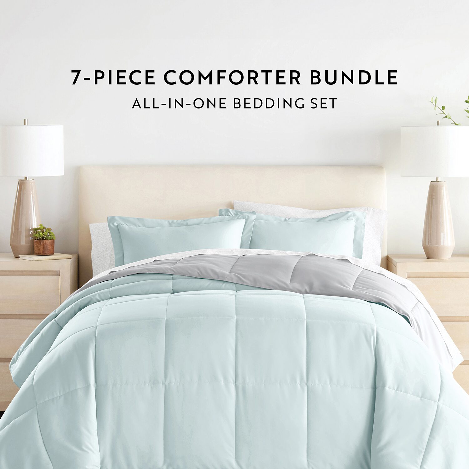 Casual Comfort Reversible Microfiber Down Alternative Complete Bedding Set with Sheets