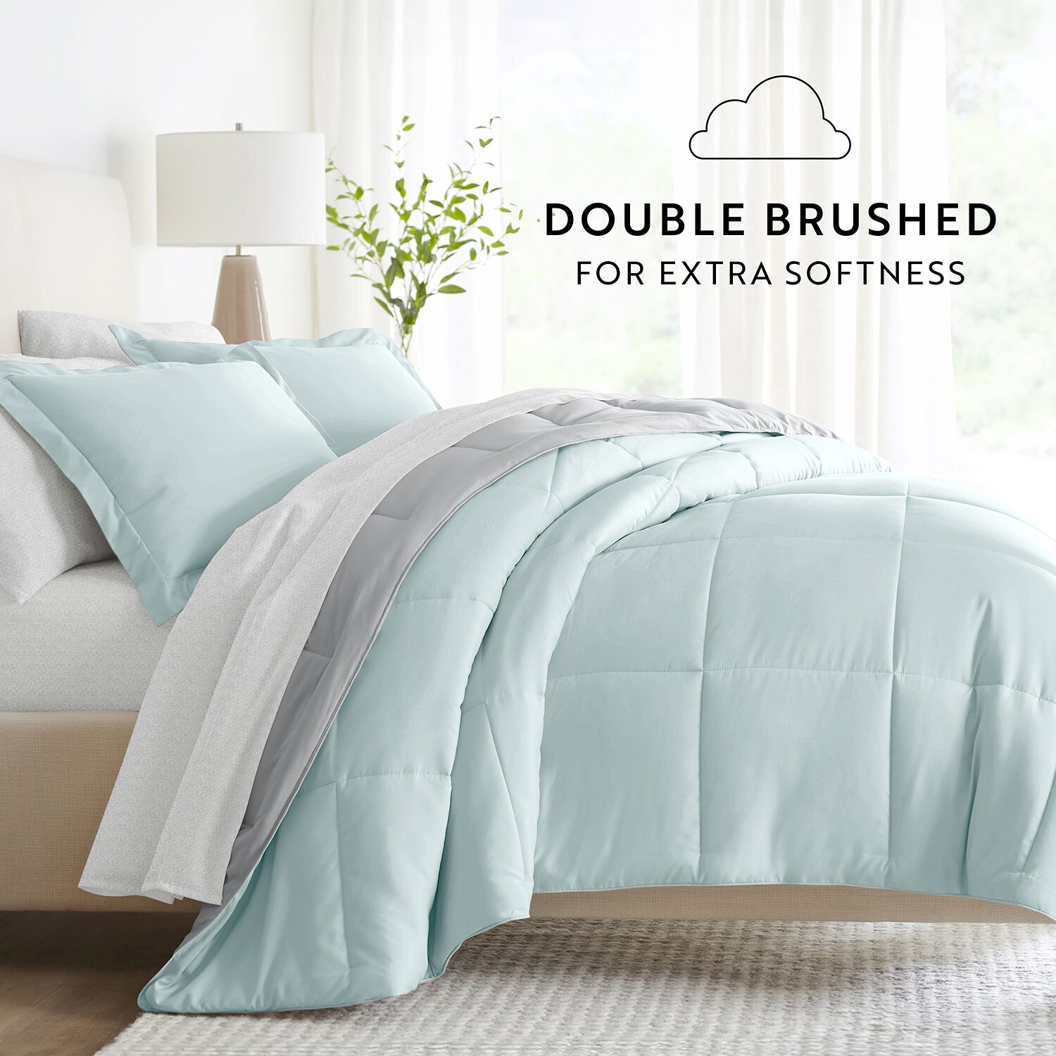 Casual Comfort Reversible Microfiber Down Alternative Complete Bedding Set with Sheets