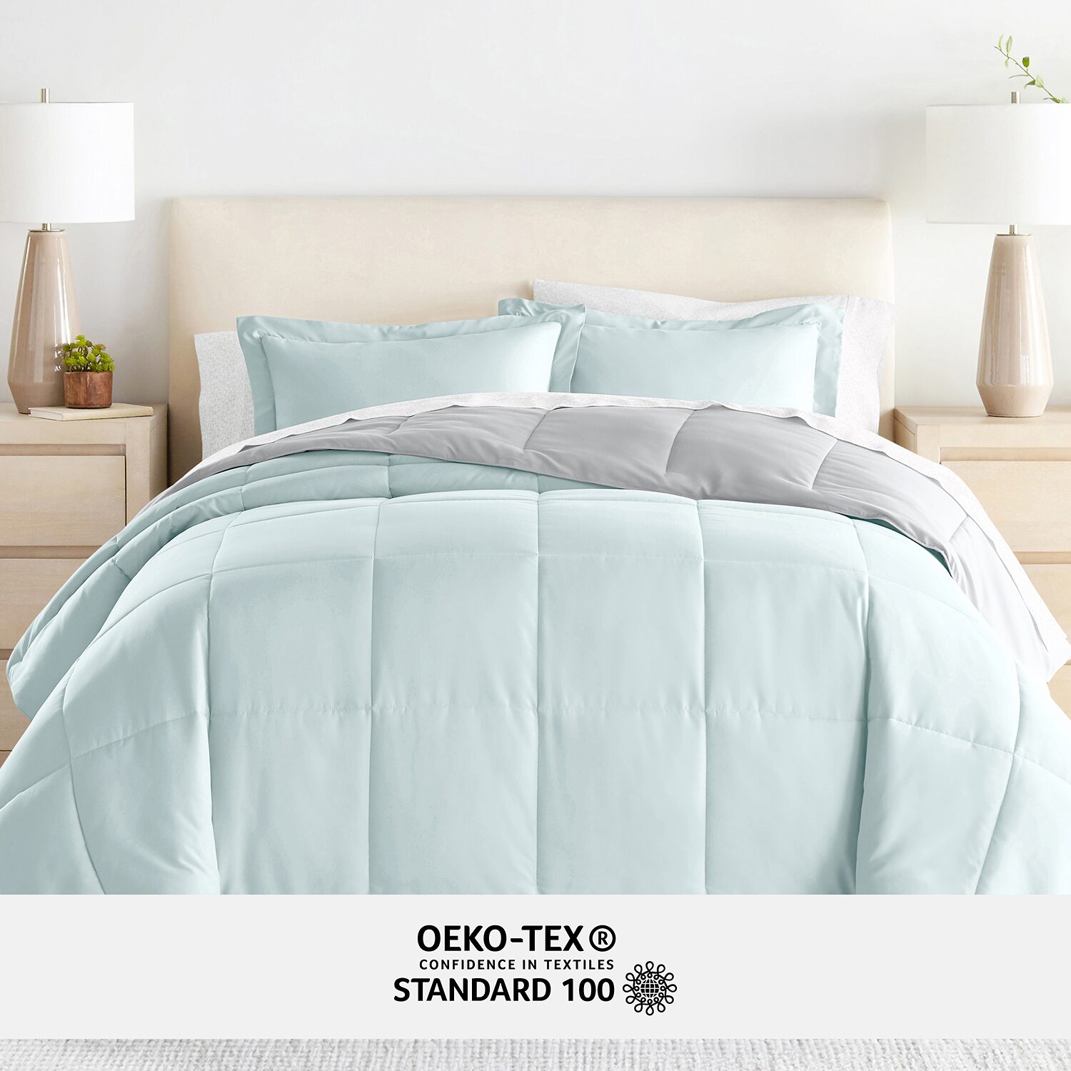 Casual Comfort Reversible Microfiber Down Alternative Complete Bedding Set with Sheets