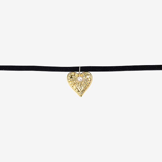 Bijoux Bar Womens Glass Simulated Pearl Heart 14 Inch Choker Necklace