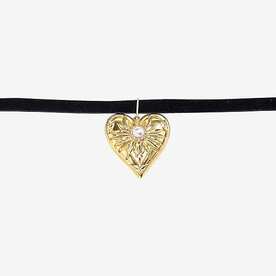 Bijoux Bar Womens Glass Simulated Pearl Heart 14 Inch Choker Necklace