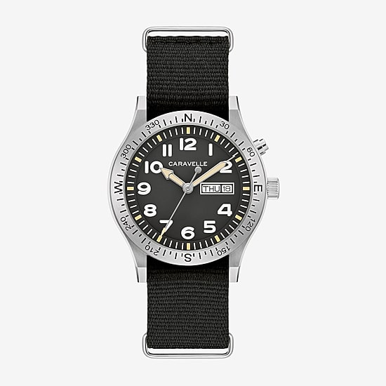 Caravelle Designed By Bulova Mens Black Strap Watch 43c125