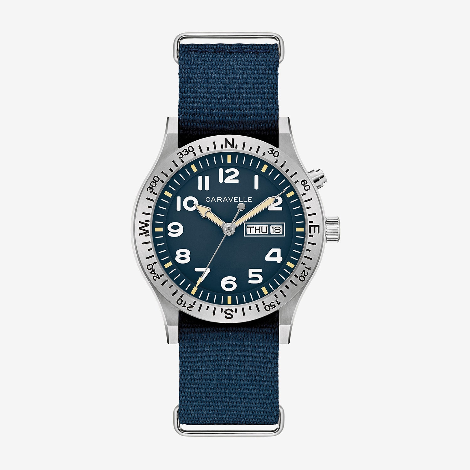 Caravelle Designed By Bulova Mens Blue Strap Watch 43c126